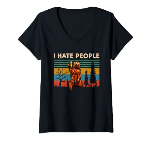 Damen vintage I hate people - bear camping hiking trekking lover T-Shirt mit V-Ausschnitt Damen vintage I hate people - bear camping hiking trekking lover T-Shirt mit V-Ausschnitt von I hate people camping hiking T -Shir t
