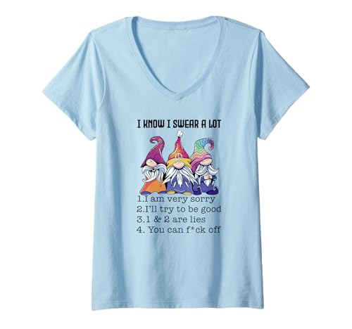Damen Ich weiß, ich schwöre oft, es TUT Mir sehr leid, ich werde versuchen, gut zu Sein. T-Shirt mit V-Ausschnitt Damen Ich weiß, ich schwöre oft, es TUT Mir sehr leid, ich werde versuchen, gut zu Sein. T-Shirt mit V-Ausschnitt von I know I swear a lot gnomes Tee