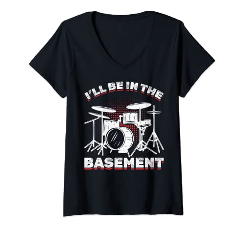 Damen Schlagzeugspieler Ich werde im Keller sein Drummers Drum Lovers T-Shirt mit V-Ausschnitt Damen Schlagzeugspieler Ich werde im Keller sein Drummers Drum Lovers T-Shirt mit V-Ausschnitt von I'll Be In The Basement Tees