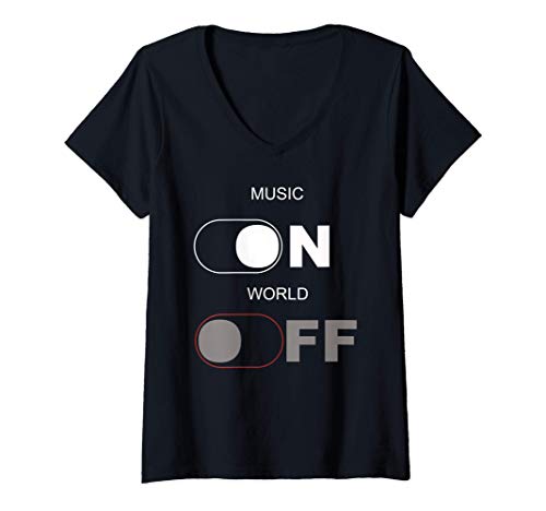 Damen Musik ON World Off, Fun Music Lover und Musikproduzent T-Shirt mit V-Ausschnitt Damen Musik ON World Off, Fun Music Lover und Musikproduzent T-Shirt mit V-Ausschnitt von I love Music
