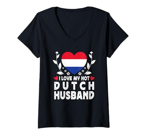 Damen I Love My Hot Dutch Husband Spouses Netherlands Flag T-Shirt mit V-Ausschnitt Damen I Love My Hot Dutch Husband Spouses Netherlands Flag T-Shirt mit V-Ausschnitt von I love My Hot Wife Husband Spouses Novelty Tops 2