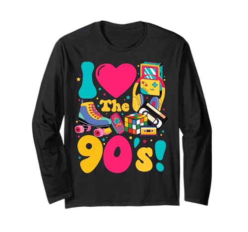 Lustiges Retro-Party-Kostüm für Herren und Damen mit Aufschrift „I Love The 90s“ Langarmshirt von I love The 90s Funny Retro Party 90's Costume