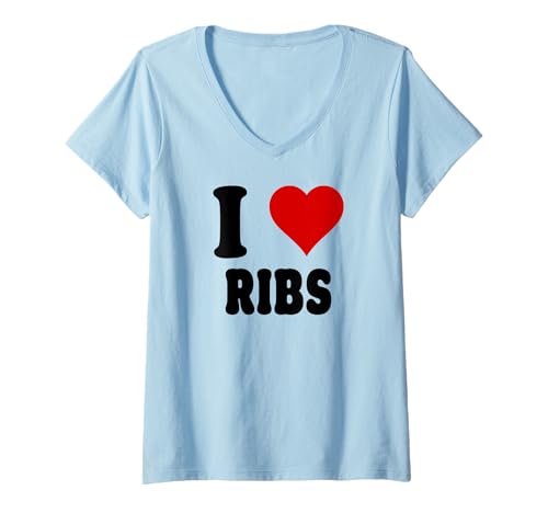 Damen I Love (Heart) Ribs Food Lover BBQ Barbecue T-Shirt mit V-Ausschnitt von I love heart RIBS tee