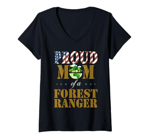 Damen Vintage-Flagge Amerikanische Stolze Mutter eines Waldes Ranger Liebhaber T-Shirt mit V-Ausschnitt von I love my job, Gifts to the beloved mother mama