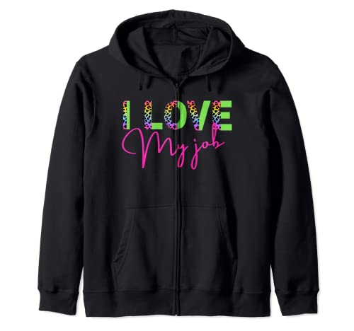 Ich liebe meinen Job fluoreszierende 80er-Jahre-Frauen Kapuzenjacke von I love my job Fluorescent text design.