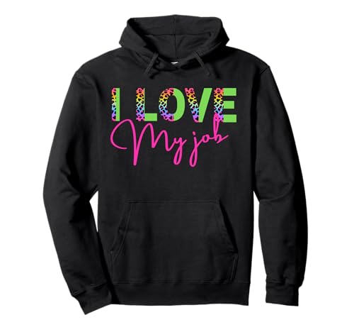 Ich liebe meinen Job fluoreszierende 80er-Jahre-Frauen Pullover Hoodie von I love my job Fluorescent text design.