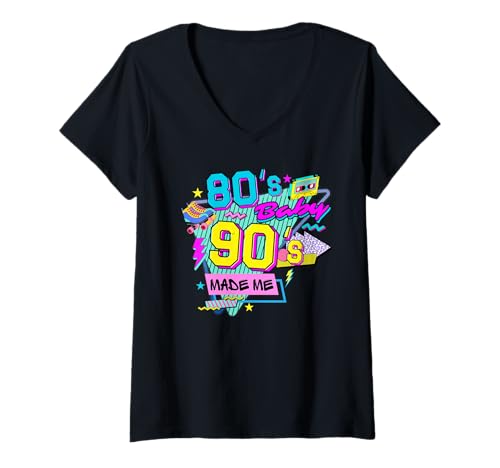 Damen Retro Vintage 1980er 80er Jahre Baby 1990er 90er Jahre Made Me Nostalgie T-Shirt mit V-Ausschnitt von I love the 80s, 90s Fashion Outfits for Men Women