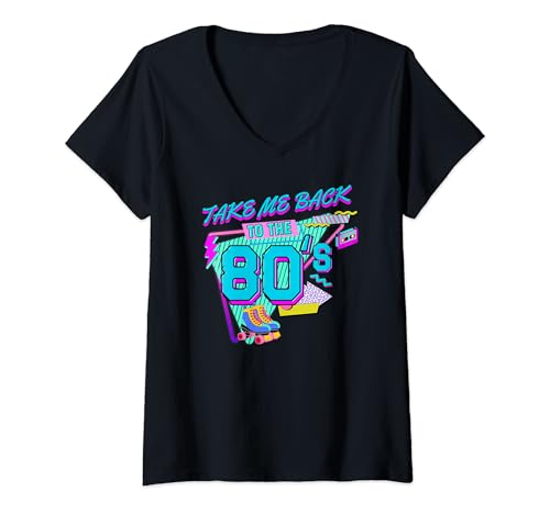 Damen Take It Back To The 80s Halloween-Kostüm im 80er-Jahre-Stil T-Shirt mit V-Ausschnitt Damen Take It Back To The 80s Halloween-Kostüm im 80er-Jahre-Stil T-Shirt mit V-Ausschnitt von I love the 80s, 90s Fashion Outfits for Men Women