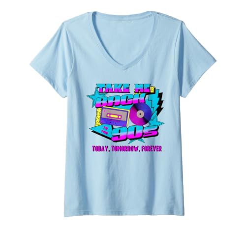 Damen Take Me Back 90er Jahre Vintage Halloween Kostüm Stil 90er Jahre Thema T-Shirt mit V-Ausschnitt Damen Take Me Back 90er Jahre Vintage Halloween Kostüm Stil 90er Jahre Thema T-Shirt mit V-Ausschnitt von I love the 80s, 90s Fashion Outfits for Men Women