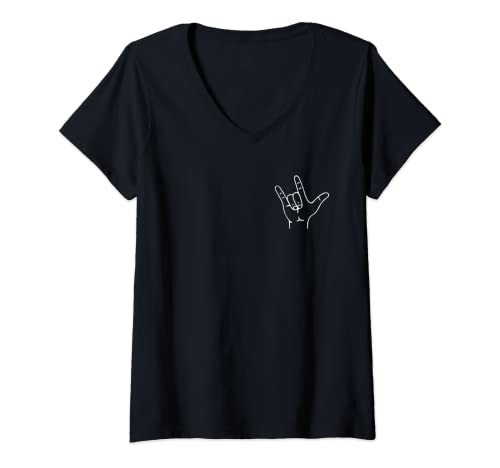 Damen ASL I Love You Shirt - ILY Phrase in amerikanischer Zeichensprache T-Shirt mit V-Ausschnitt Damen ASL I Love You Shirt - ILY Phrase in amerikanischer Zeichensprache T-Shirt mit V-Ausschnitt von I love you in ASL