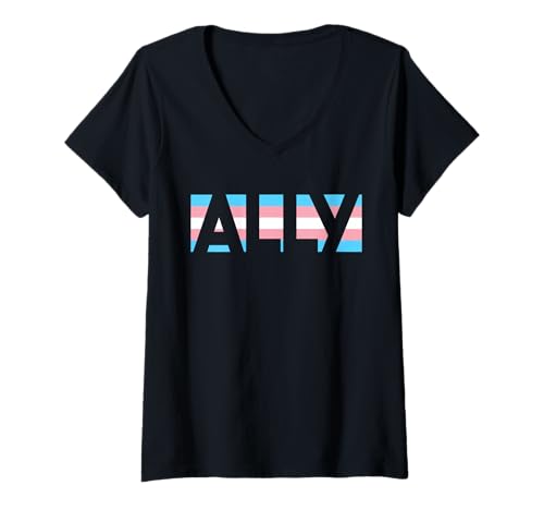 Damen Trans Flag Ally LGBT Pride Flag Unterstützung für Schwule lesbische Liebe T-Shirt mit V-Ausschnitt von I'm A Proud Ally Trans Flag LGBT Gay Designs