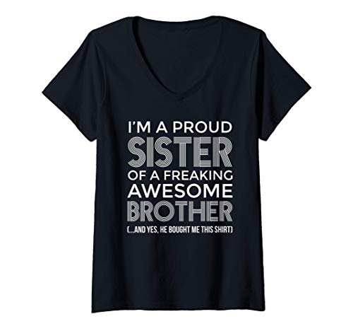 Damen I’m A Proud Sister of a Freaking Awesome Brother T-Shirt mit V-Ausschnitt Damen I’m A Proud Sister of a Freaking Awesome Brother T-Shirt mit V-Ausschnitt von I’m A Proud Sister of a Freaking Awesome Brother