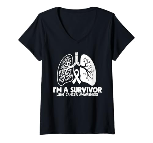 Damen Weißes Band mit Aufschrift I'm A Survivor Lung Cancer Awareness Month T-Shirt mit V-Ausschnitt Damen Weißes Band mit Aufschrift I'm A Survivor Lung Cancer Awareness Month T-Shirt mit V-Ausschnitt von I'm A Survivor Lung Cancer Awareness tee