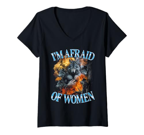Damen Ich Habe Angst vor Frauen Lustiges Bootleg Sigma Wolf T-Shirt mit V-Ausschnitt von I'm Afraid Of Women Funny Bootleg Sigma Wolf