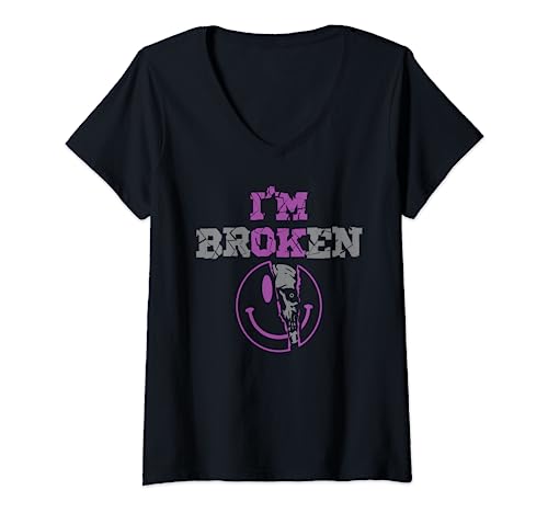 Damen Verwirrtes Lächeln Lila Ich bin gebrochen Frauen Ich bin OK Gebrochen T-Shirt mit V-Ausschnitt von I'm Broken wrist syndrome autism