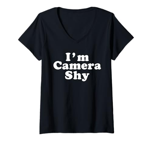 Damen Ich Bin Camera Shy T-Shirt mit V-Ausschnitt Damen Ich Bin Camera Shy T-Shirt mit V-Ausschnitt von I'm Camera Shy