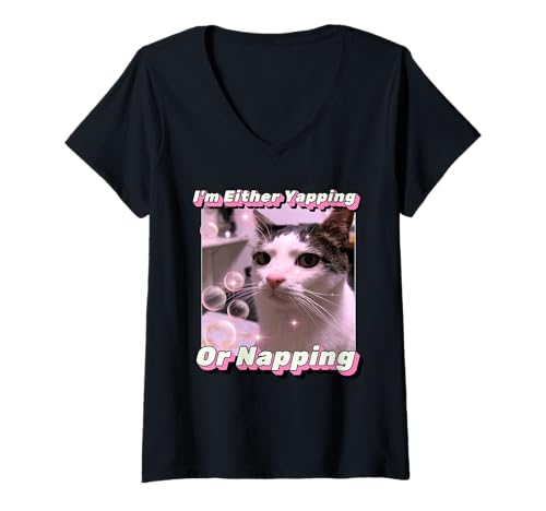 Damen Ich kläffe oder mache ein Nickerchen T-Shirt mit V-Ausschnitt Damen Ich kläffe oder mache ein Nickerchen T-Shirt mit V-Ausschnitt von I'm Either Yapping Or Napping Cat meme Tee