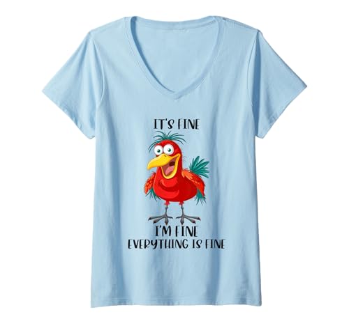 Damen Funny I'm Fine It's Fine Everything Is Fine Chicken Grafik T-Shirt mit V-Ausschnitt Damen Funny I'm Fine It's Fine Everything Is Fine Chicken Grafik T-Shirt mit V-Ausschnitt von I’m Fine It's Fine Everything Is Fine Chicken Tee