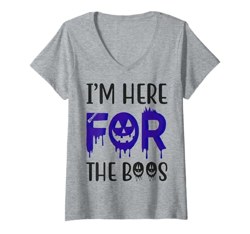 Damen I'm Here for The Boos Lustiger Kürbis Süßes Halloween-Kostüm T-Shirt mit V-Ausschnitt von I'm Here For The Boos Family Men Women Kids Gifts