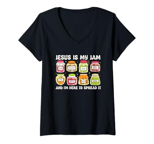 Damen und christlicher Glaube T-Shirt mit V-Ausschnitt von I'm Here To Spread It Jesus Is My Jam gifts
