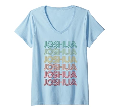 Damen Vorname Joshua Boy Retro Personalisierter Geburtstag Vater Sohn T-Shirt mit V-Ausschnitt von I'm Joshua Doing Rainbow Things