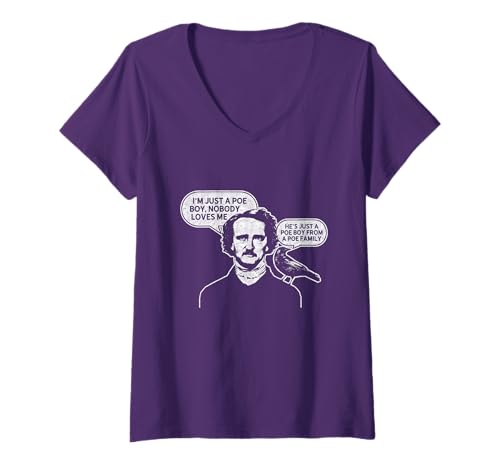 Damen I'm Just A Poe T-Shirt für Jungen Edgar Allan Poe Raven T-Shirt T-Shirt mit V-Ausschnitt von I'm Just A Poe Boy Shirt Poe Raven