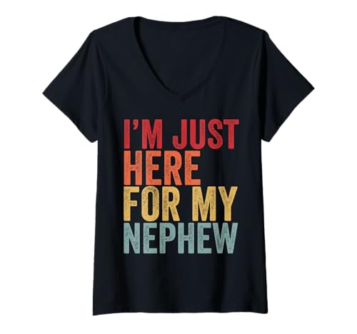 Damen I'm Just Here For My Nephew Lustiger Onkel Tante Neffe T-Shirt mit V-Ausschnitt Damen I'm Just Here For My Nephew Lustiger Onkel Tante Neffe T-Shirt mit V-Ausschnitt von I'm Just Here For My Nephew Family Matching Tees