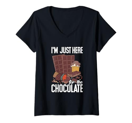 Damen Chocolate Lover Sweets I'm Just Here for The Chocolate T-Shirt mit V-Ausschnitt Damen Chocolate Lover Sweets I'm Just Here for The Chocolate T-Shirt mit V-Ausschnitt von I’m Just Here For The Chocolate Funny Gift