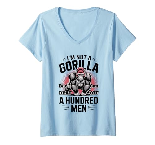 Damen Kein Gorilla, Aber ich kann 100 Männer besiegen Lustiges Fitnessstudio T-Shirt mit V-Ausschnitt Damen Kein Gorilla, Aber ich kann 100 Männer besiegen Lustiges Fitnessstudio T-Shirt mit V-Ausschnitt von I'm Not A Gorilla But I Can Beat Off A Hundred Men