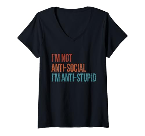 Damen Ich Bin Nicht asozial Ich Bin antidämlich Lustiger sarkastischer Vintage T-Shirt mit V-Ausschnitt Damen Ich Bin Nicht asozial Ich Bin antidämlich Lustiger sarkastischer Vintage T-Shirt mit V-Ausschnitt von I'm Not Anti-Social I'm Anti-Stupid Sarcasm Tees