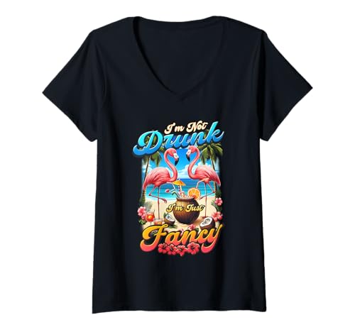 Damen I'm Not Drunk Just Fancy Retro-Flamingo-Party am Strand T-Shirt mit V-Ausschnitt Damen I'm Not Drunk Just Fancy Retro-Flamingo-Party am Strand T-Shirt mit V-Ausschnitt von I'm Not Drunk Just Fancy Flamingo Party On Beach
