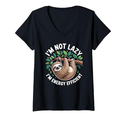 Damen Lustiger Faultier-Witz mit Aufschrift "I'm Not Lazy I'm Energy Efficient T-Shirt mit V-Ausschnitt Damen Lustiger Faultier-Witz mit Aufschrift "I'm Not Lazy I'm Energy Efficient T-Shirt mit V-Ausschnitt von I’m Not Lazy, Sloth Power Glow Outfit