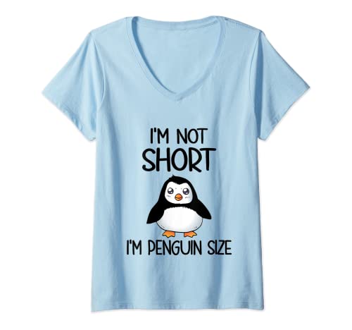 Damen Pinguin I'm Not Short I'm Penguin Size T-Shirt mit V-Ausschnitt von I'm Not Short I'm Penguin Size Damen