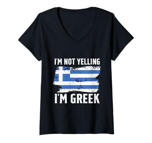 Damen Ich Schreie Nicht, ich Bin Griechin, Männer, Frauen, Flagge Griechenlands, Lustig T-Shirt mit V-Ausschnitt von I'm Not Yelling I'm Greek Heritage Apparel Co.