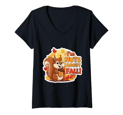 Damen I'm Nuts About Fall Lover Süßes Eichhörnchen Herbst Kinder Blätter T-Shirt mit V-Ausschnitt Damen I'm Nuts About Fall Lover Süßes Eichhörnchen Herbst Kinder Blätter T-Shirt mit V-Ausschnitt von I'm Nuts About Fall Lover Squirrel Autumn Products