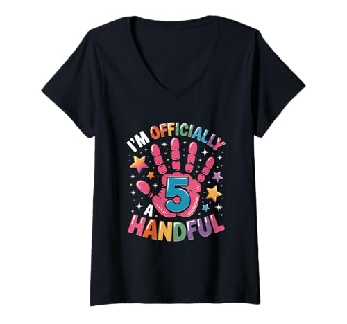Damen Kids I'm Officially A Handful Five 5. Geburtstag für Jungen und Mädchen T-Shirt mit V-Ausschnitt von I'm Officially A Handful Five 5th Birthday
