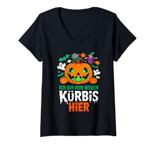 Damen Ich Bin Nur Wegen Kürbis Hier, I'm Only Here for Pumpkins T-Shirt mit V-Ausschnitt Damen Ich Bin Nur Wegen Kürbis Hier, I'm Only Here for Pumpkins T-Shirt mit V-Ausschnitt von I'm Only Here For Pumpkins Halloween Pumpkins Tee