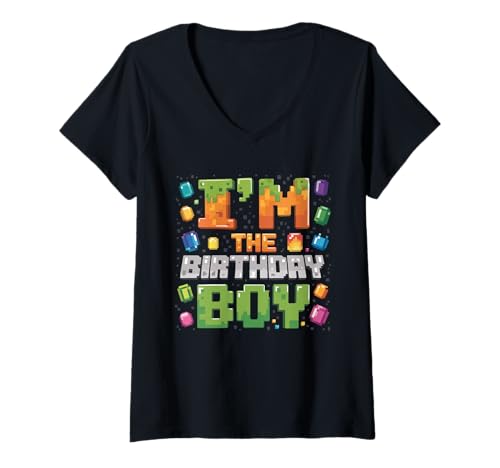Damen Ich Bin der Geburtstagskind, Bday Party-Videospieler, Pixelnummer T-Shirt mit V-Ausschnitt Damen Ich Bin der Geburtstagskind, Bday Party-Videospieler, Pixelnummer T-Shirt mit V-Ausschnitt von I'm The Birthday Boy Bday Party Video Gamer