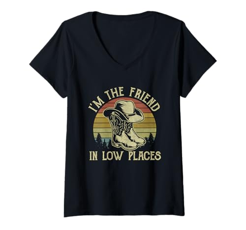 Damen Cowboyhut mit Aufschrift "I'm The Friend In Low Places", Country-Musik T-Shirt mit V-Ausschnitt Damen Cowboyhut mit Aufschrift "I'm The Friend In Low Places", Country-Musik T-Shirt mit V-Ausschnitt von I'm The Friend In Low Places Vintage Design