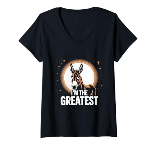 Damen Lustiges Esel-Schild I'm The Greatest Silhouette Proud Donkey T-Shirt mit V-Ausschnitt Damen Lustiges Esel-Schild I'm The Greatest Silhouette Proud Donkey T-Shirt mit V-Ausschnitt von I’m The Greatest Funny Donkey Silhouette Shirt