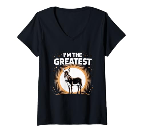 Damen Lustiges Esel-Schild I'm The Greatest Silhouette Proud Donkey T-Shirt mit V-Ausschnitt Damen Lustiges Esel-Schild I'm The Greatest Silhouette Proud Donkey T-Shirt mit V-Ausschnitt von I’m The Greatest Funny Donkey Silhouette Shirt