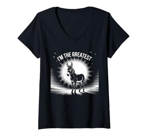 Damen Lustiges Esel-Schild I'm The Greatest Silhouette Proud Donkey T-Shirt mit V-Ausschnitt Damen Lustiges Esel-Schild I'm The Greatest Silhouette Proud Donkey T-Shirt mit V-Ausschnitt von I’m The Greatest Funny Donkey Silhouette Shirt