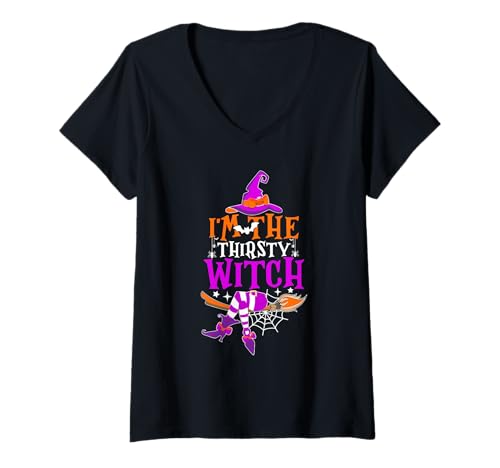 Damen I'm The Thirsty Witch Shirt Lustiges Hexen-Halloween-Kostüm T-Shirt mit V-Ausschnitt von I'm The Thirsty Witch Shirts