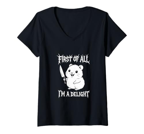 Damen Lustiger Hamster I'm a Delight Holding a Knife T-Shirt mit V-Ausschnitt Damen Lustiger Hamster I'm a Delight Holding a Knife T-Shirt mit V-Ausschnitt von I'm a Delight Tees and Gifts
