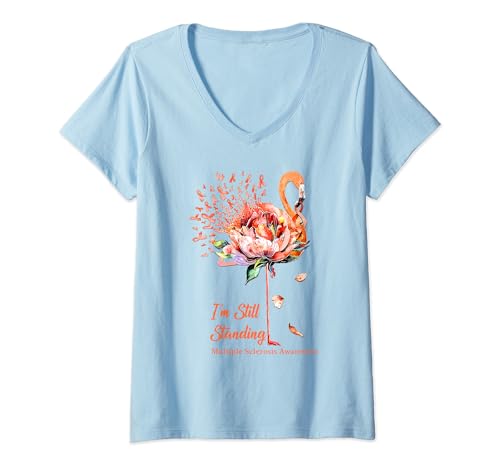 Damen I'm still standing Multiple Sklerose Bewusstsein Flamingo T-Shirt mit V-Ausschnitt von I'm still standing multiple sclerosis awareness