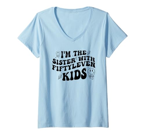 Damen Ich Bin die Schwester mit fünfundfünfzig Kindern T-Shirt mit V-Ausschnitt von I'm the sister with fiftyleven kids Tee