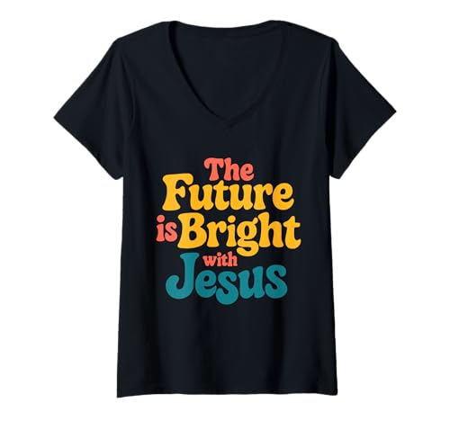 Damen Die Zukunft ist hell mit Jesus T-Shirt mit V-Ausschnitt Damen Die Zukunft ist hell mit Jesus T-Shirt mit V-Ausschnitt von I'm with Jesus