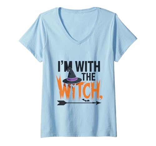 Damen Ich Bin bei der Hexe Lustige Halloween-Paare, die für Männer geeignet sind T-Shirt mit V-Ausschnitt Damen Ich Bin bei der Hexe Lustige Halloween-Paare, die für Männer geeignet sind T-Shirt mit V-Ausschnitt von I'm with the Witch Men Husband Costume