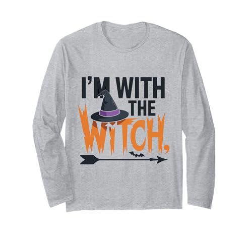 Ich Bin bei der Hexe Lustige Halloween-Paare, die für Männer geeignet sind Langarmshirt von I'm with the Witch Men Husband Costume