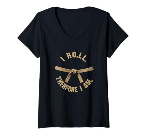 Damen Grappling Jiujitsu Schild mit Retro BJJ I roll Therefore I am T-Shirt mit V-Ausschnitt Damen Grappling Jiujitsu Schild mit Retro BJJ I roll Therefore I am T-Shirt mit V-Ausschnitt von I roll therefore I am Shirt Jiujitsu lifestyle tee